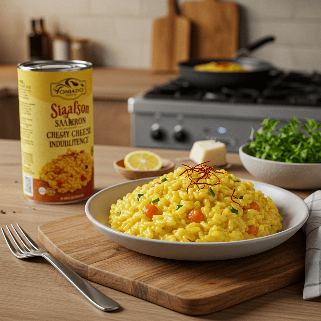 Golden Saffron Risotto with Creamy Cheese Indulgence