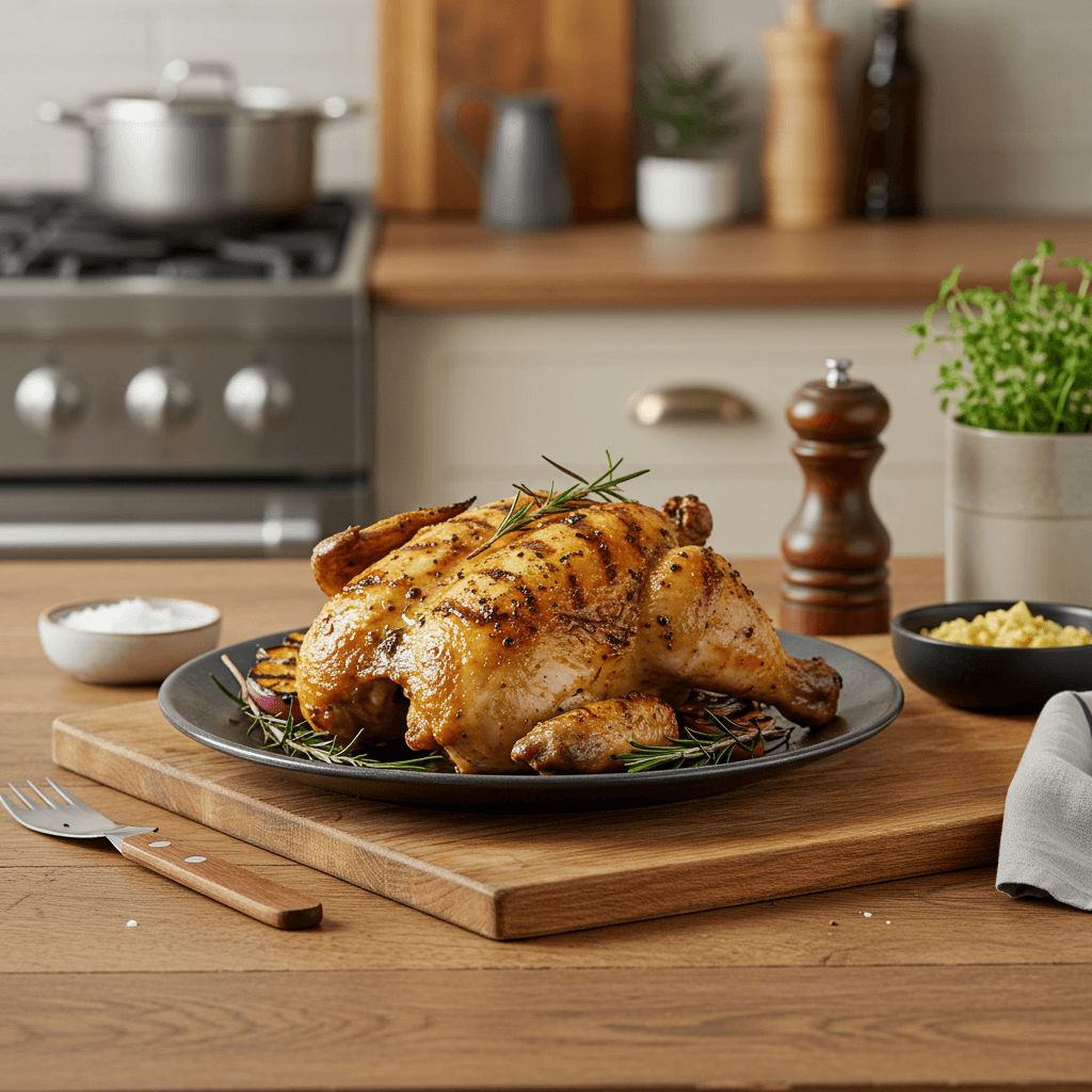 Grilled Herb-Spiced Whole Chicken Over Charcoal