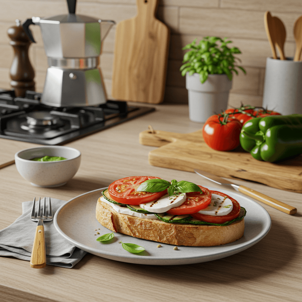 Grilled Vegetable and Mozzarella Caprese on French Bread