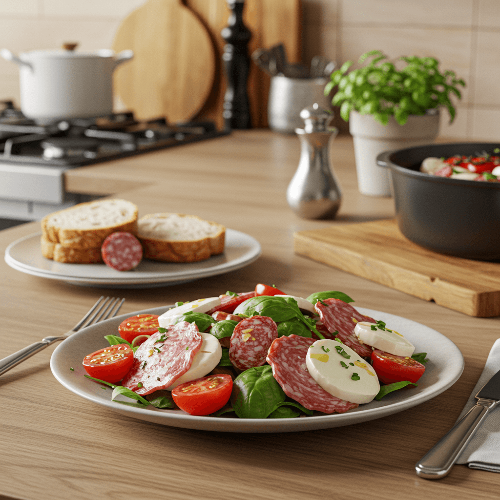 Italian Antipasto Salad with Sautéed Salami and Mozzarella