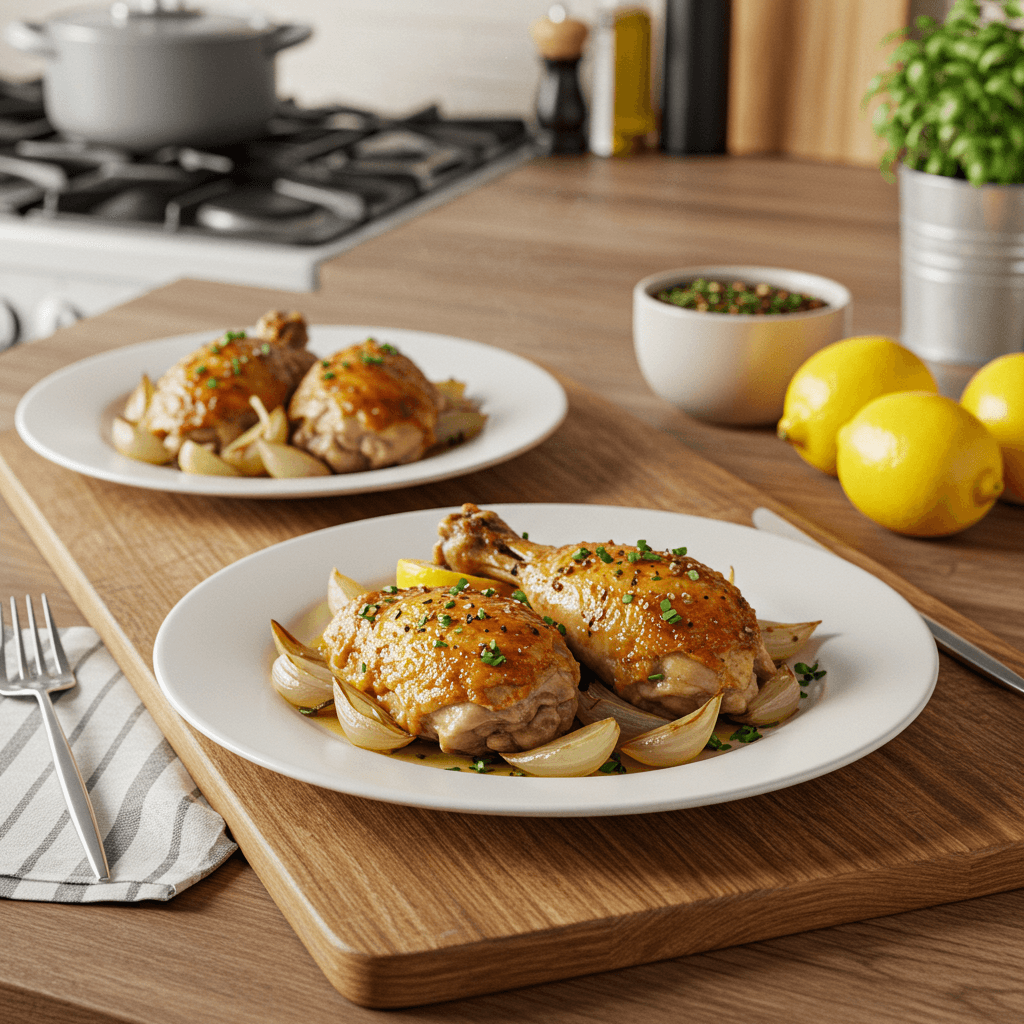 Lemon-Pepper Braised Chicken with Onions