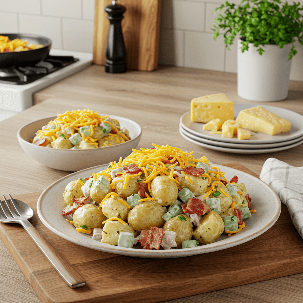 Loaded Baked Potato Salad with Crispy Bacon & Cheddar