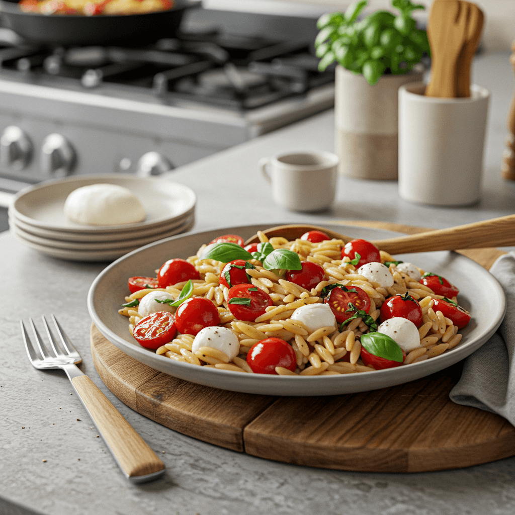One-Pot Orzo with Cherry Tomatoes, Basil, and Mozzarella
