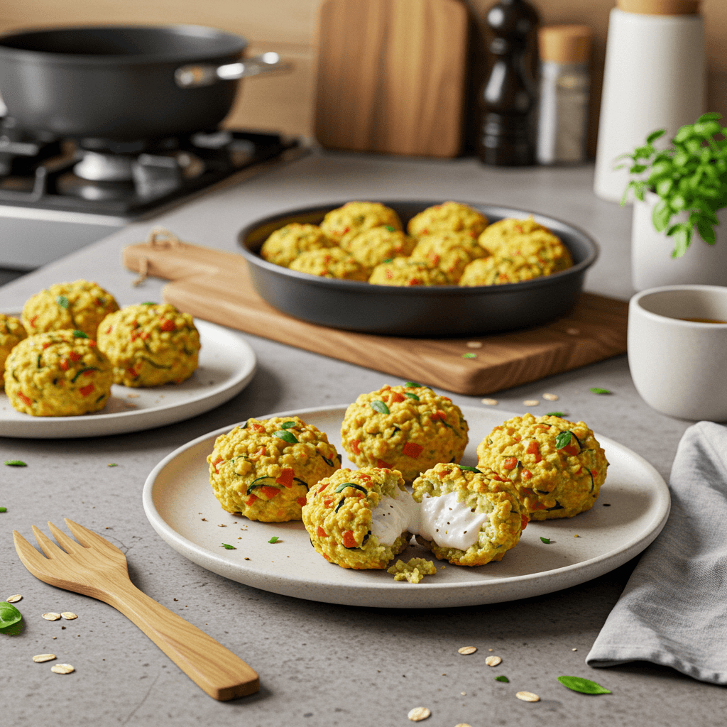 Oven-Baked Cauliflower Zucchini Oat Bites with Gooey Mozzarella