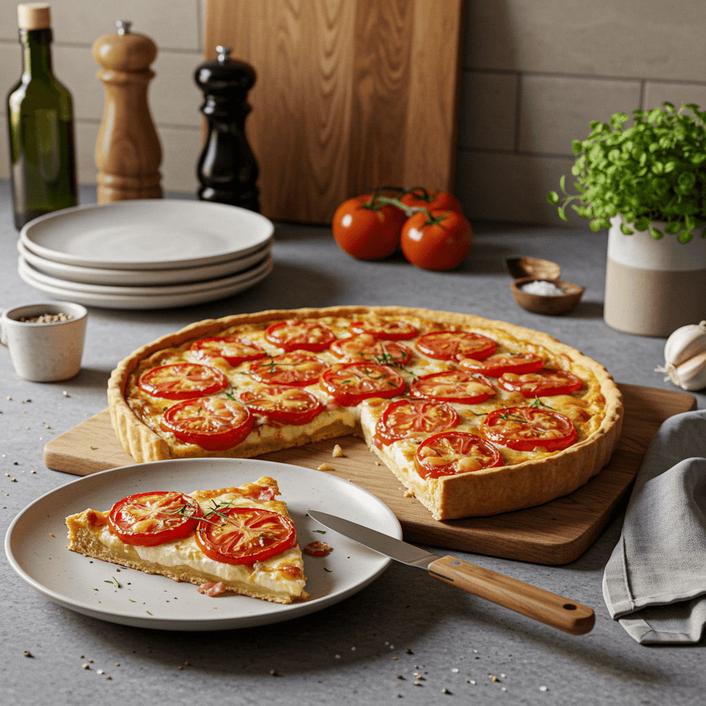 Oven-Baked Tomato and Cheese Tart with Crispy Bacon