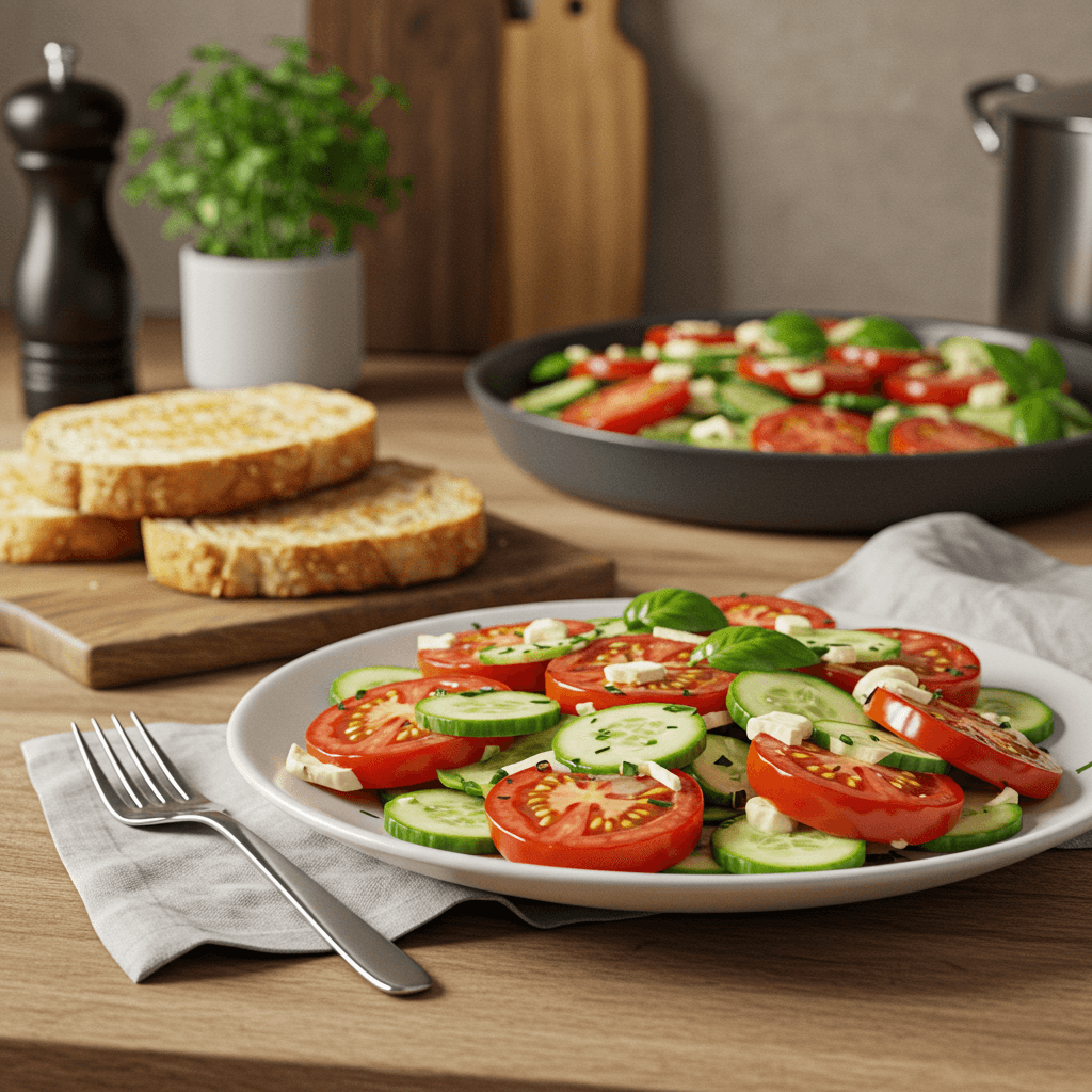 Oven-Baked Tomato & Cucumber Bread Salad with Herb Vinaigrette