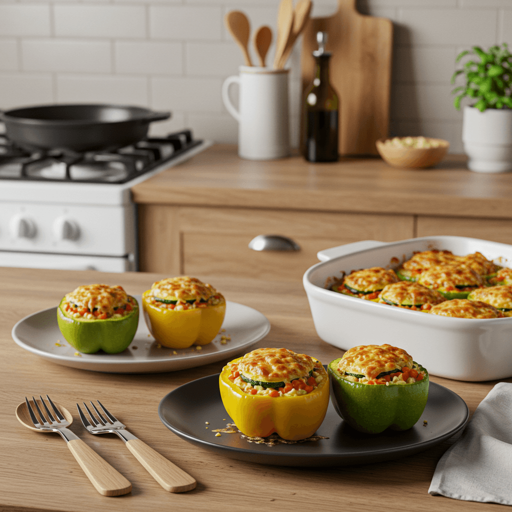 Oven-Baked Zucchini and Cheese Stuffed Bell Peppers