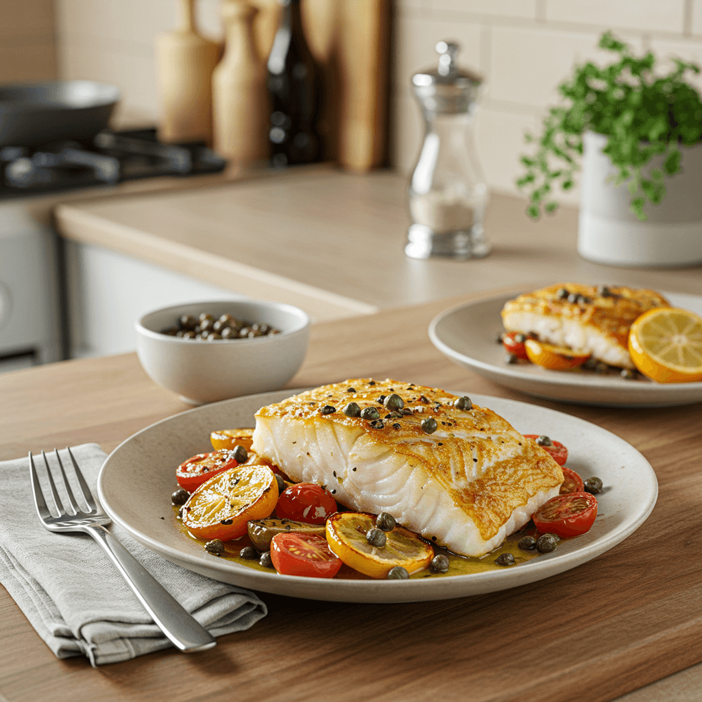 Oven-Roasted Cod with Cherry Tomato and Caper Medley