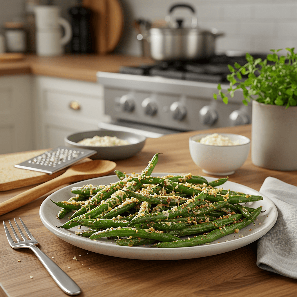 Oven-Roasted Parmesan Green Bean Crisps
