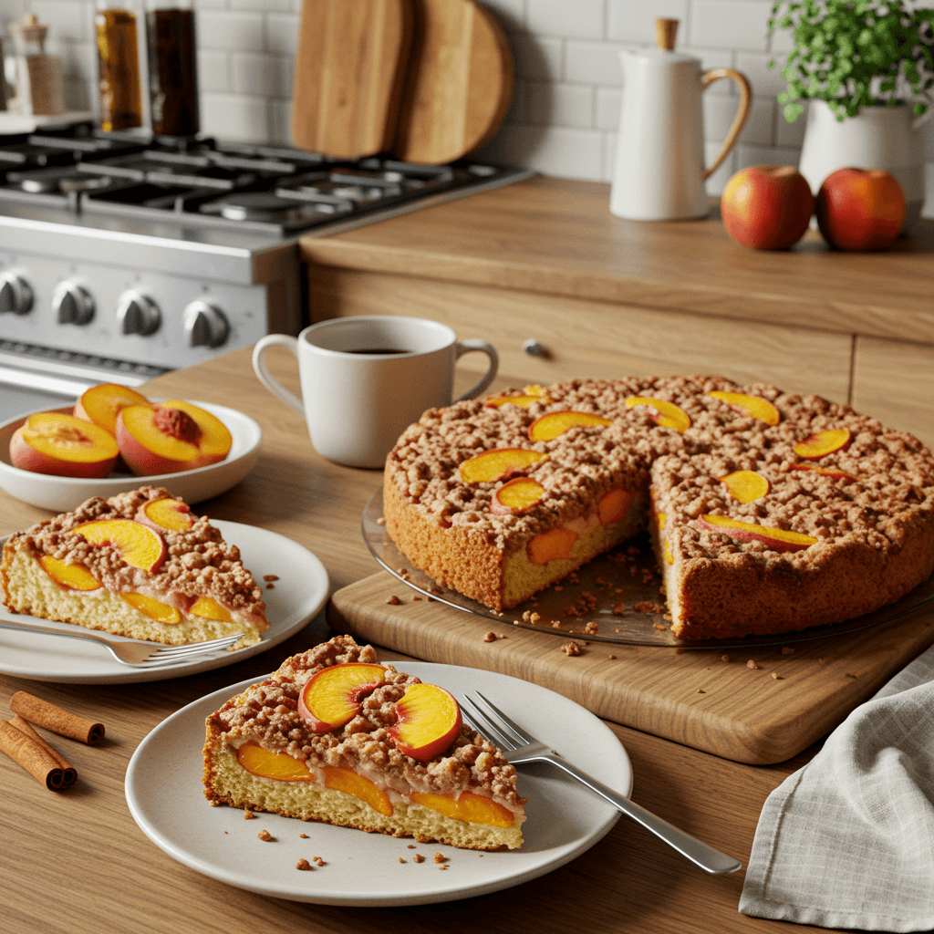 Peach Cinnamon Streusel Cake