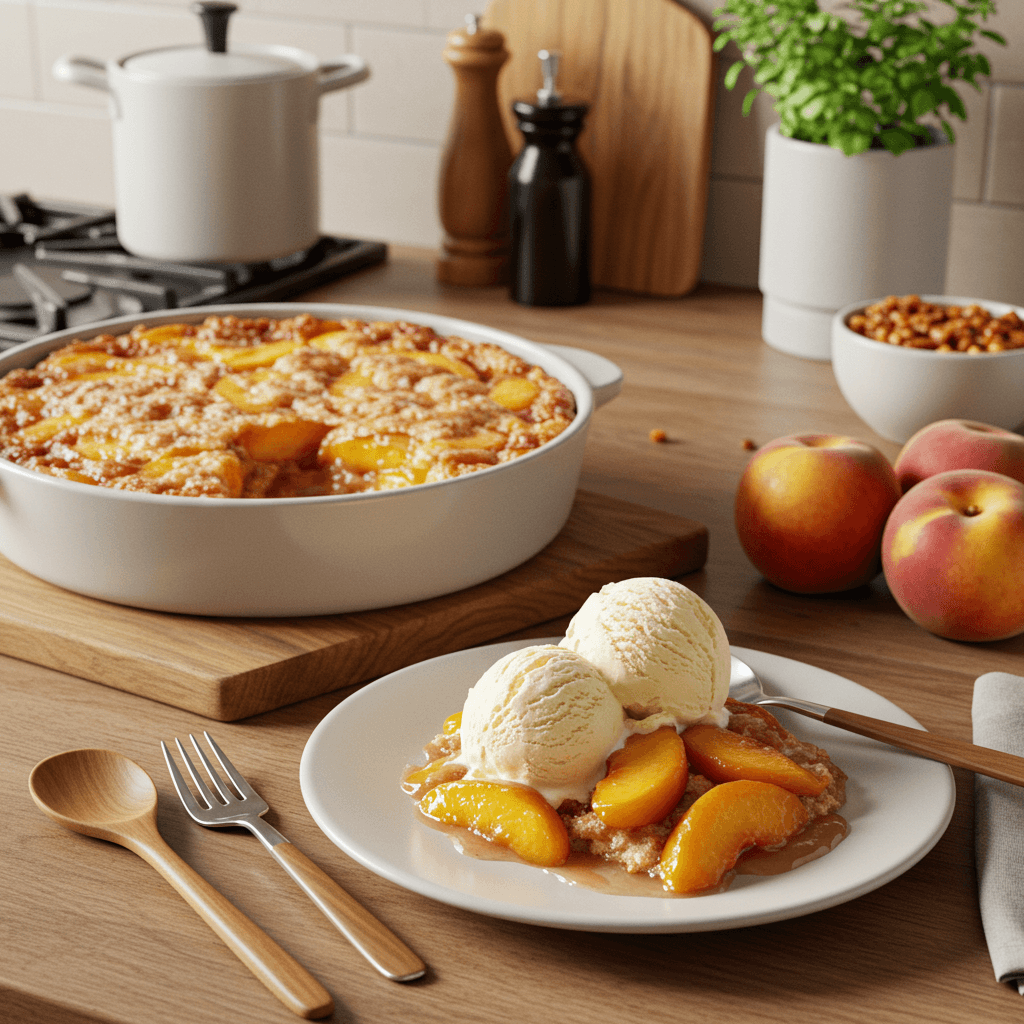 Peach Cobbler Delight with Vanilla Ice Cream