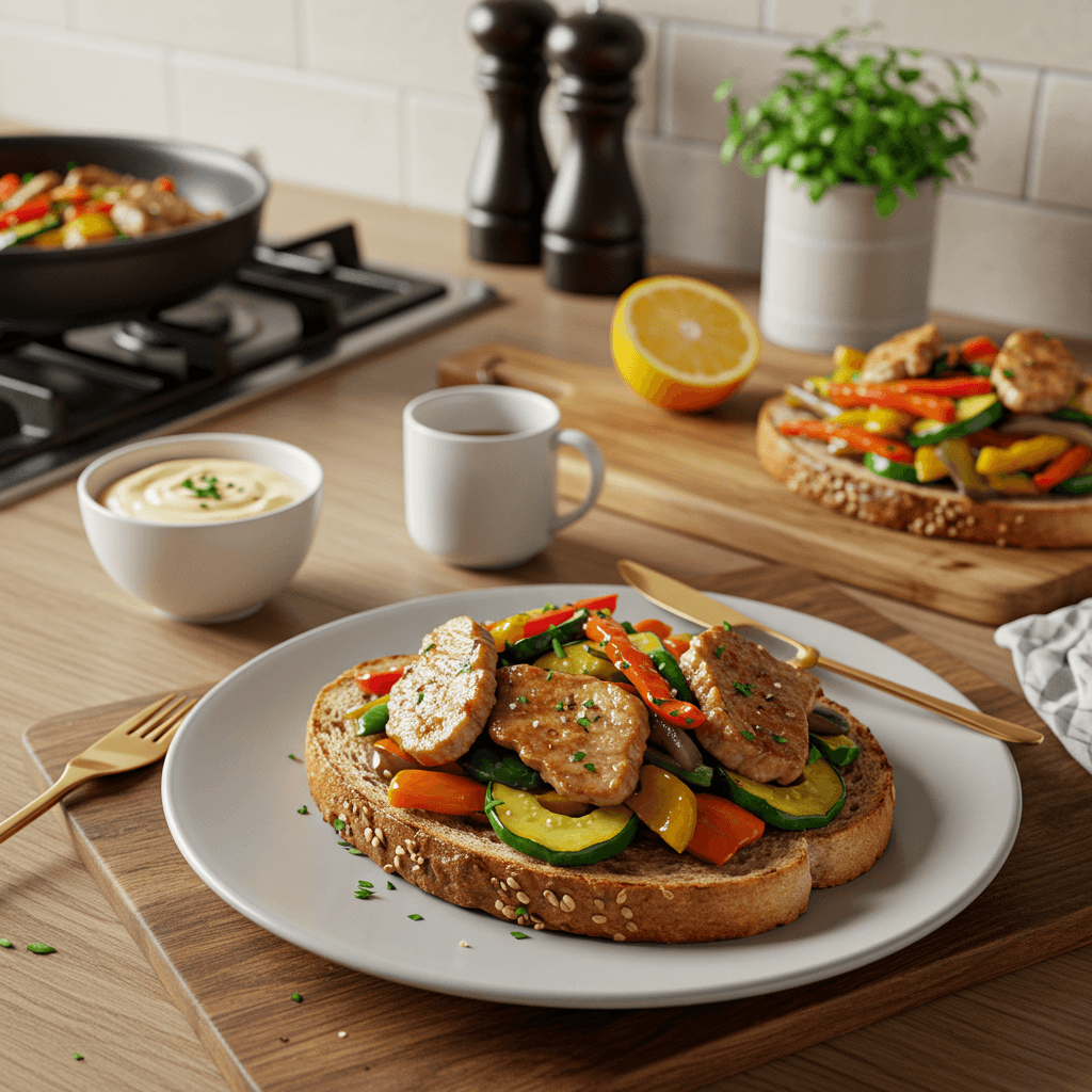 Pork and Vegetable Breakfast Stir-Fry on Sourdough Toast