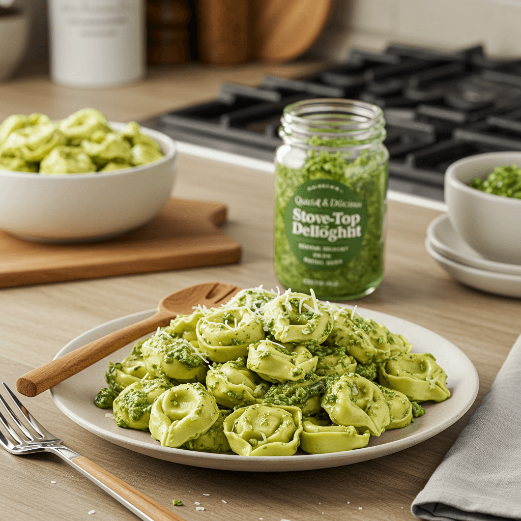 Quick & Delicious Stove-Top Pesto Tortellini Delight