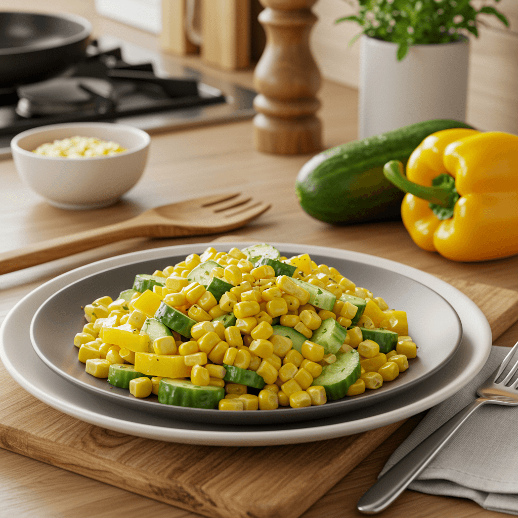 Refreshing Summer Corn Salad with Cucumber and Yellow Bell Pepper