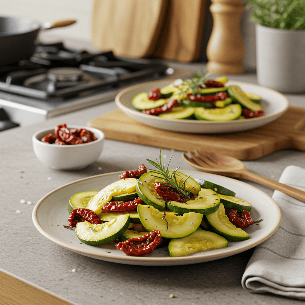 Sautéed Summer Squash with Sun-Dried Tomatoes and Rosemary