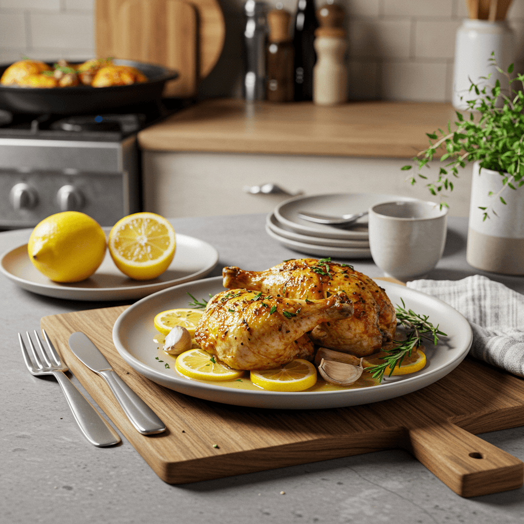 Savory Garlic Herb Roasted Chicken with Lemon Butter Sauce