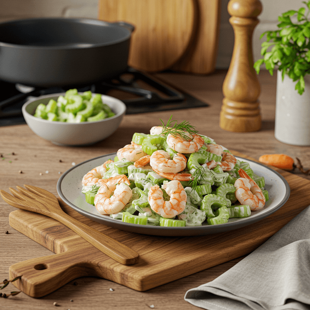 Savory Oven-Baked Shrimp and Celery Salad with Dill Dressing