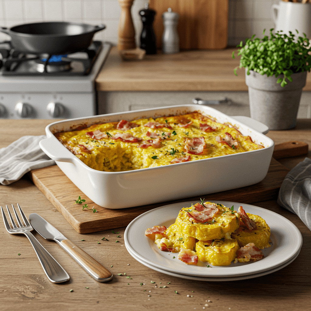 Savory Oven-Baked Yellow Squash Casserole with Bacon and Herbs