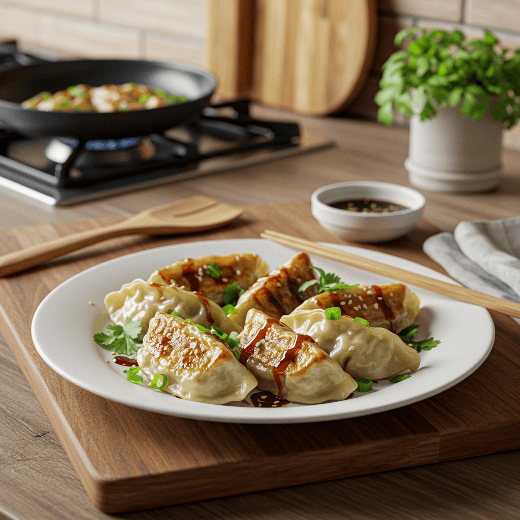 Savory Pan-Seared Gyoza with Spicy Soy-Cilantro Drizzle