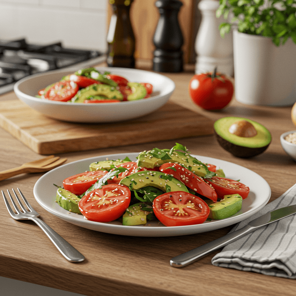 Sesame-Infused Tomato and Avocado Salad with Fresh Herbs