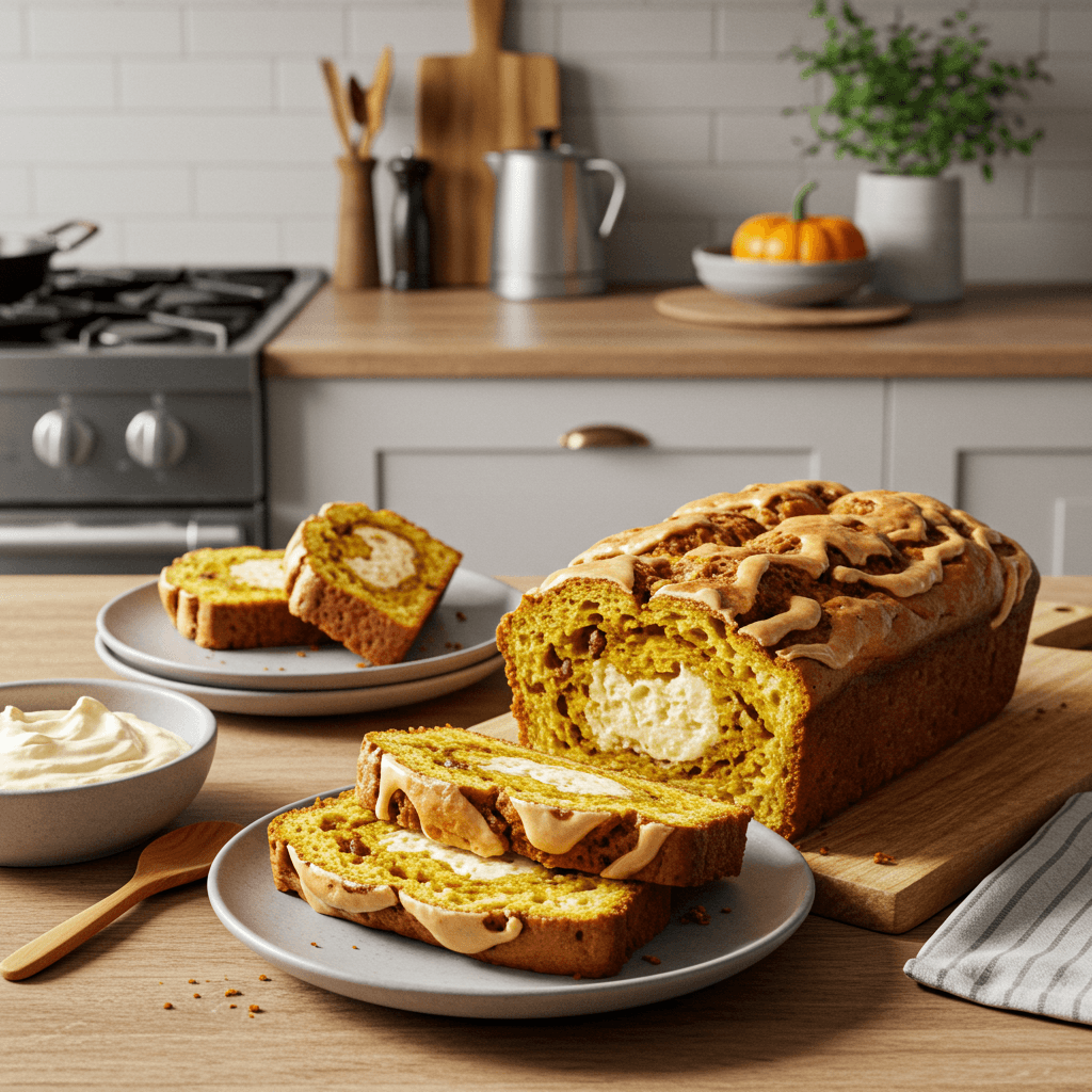 Spiced Pumpkin Swirl Bread with Cream Cheese Filling