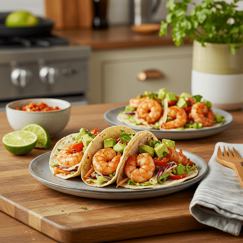 Spiced Shrimp Tacos with Smoky Avocado Slaw