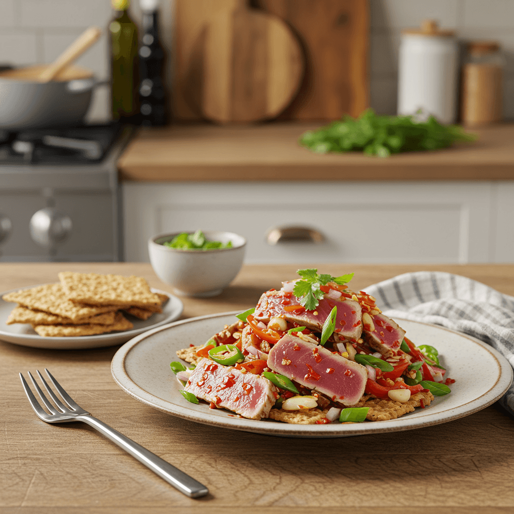 Spicy Thai Chili Tuna With Roasted Garlic Herb Crackers