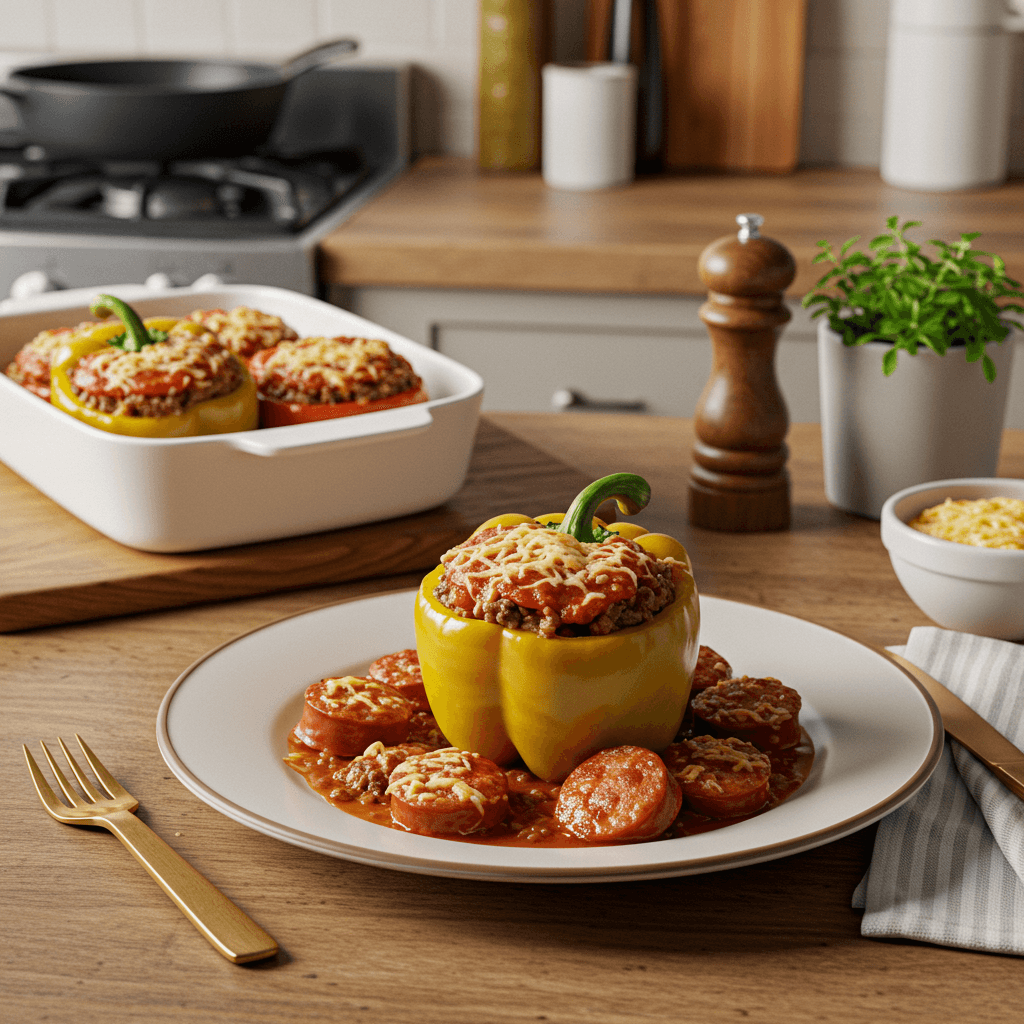 Stuffed Bell Peppers with Beef and Sausage