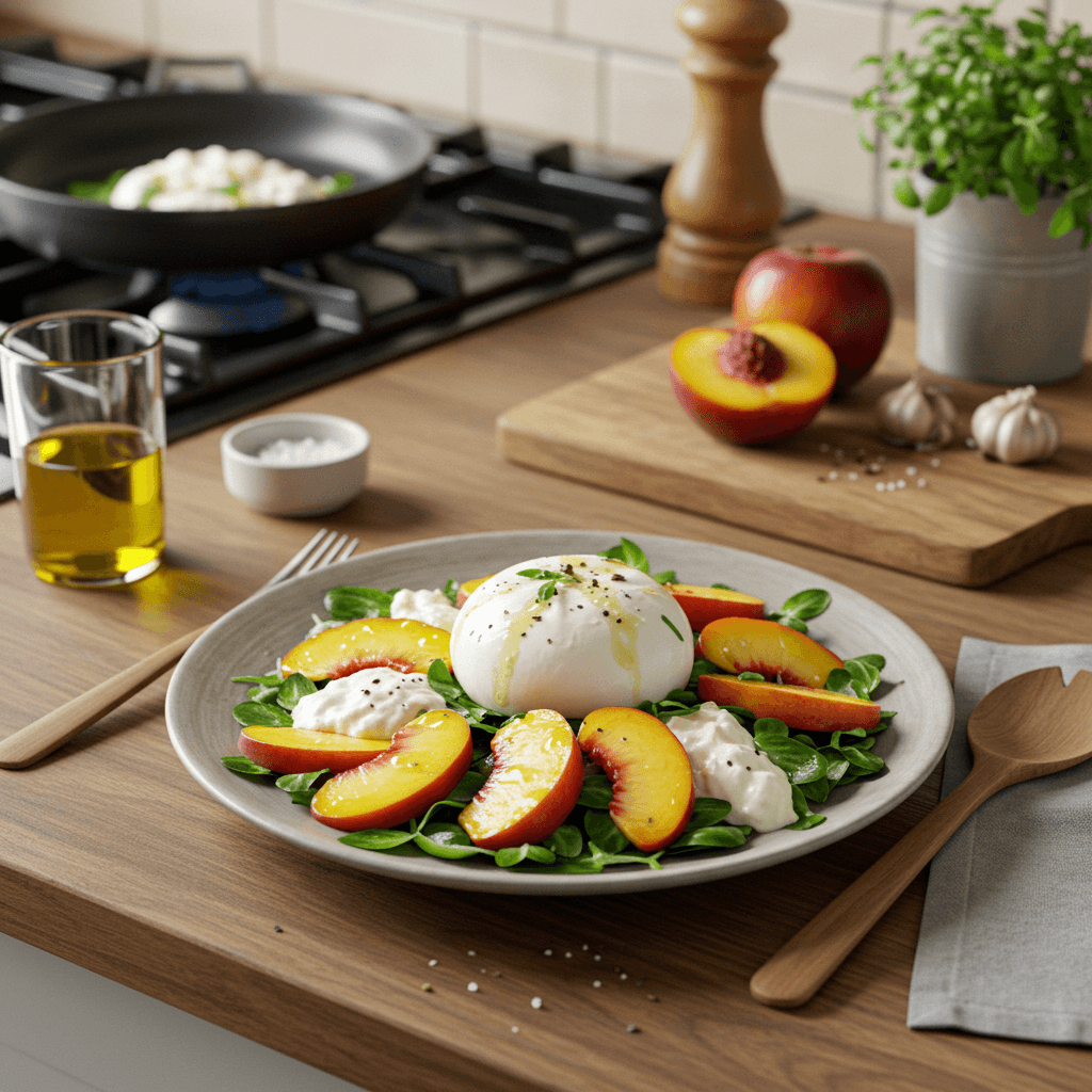 Summer Peach and Burrata Salad with Herb Vinaigrette