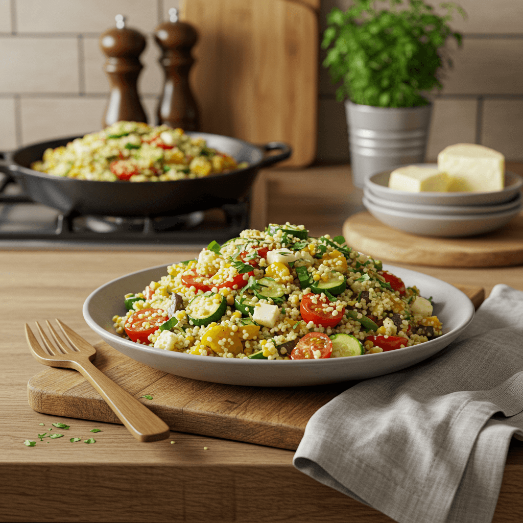 Summer Vegetable Couscous with Fresh Herbs and Cheese