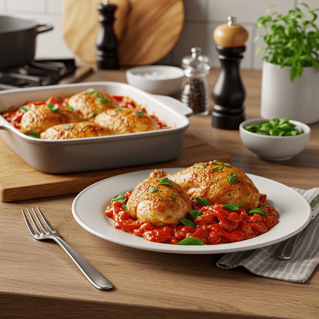 Zesty Baked Chicken with Roasted Red Pepper and Basil Sauce