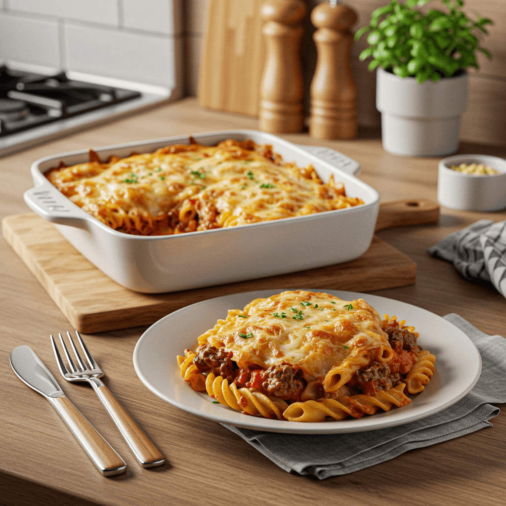 Beefy Cheesy Pasta Bake with Savory Toppings