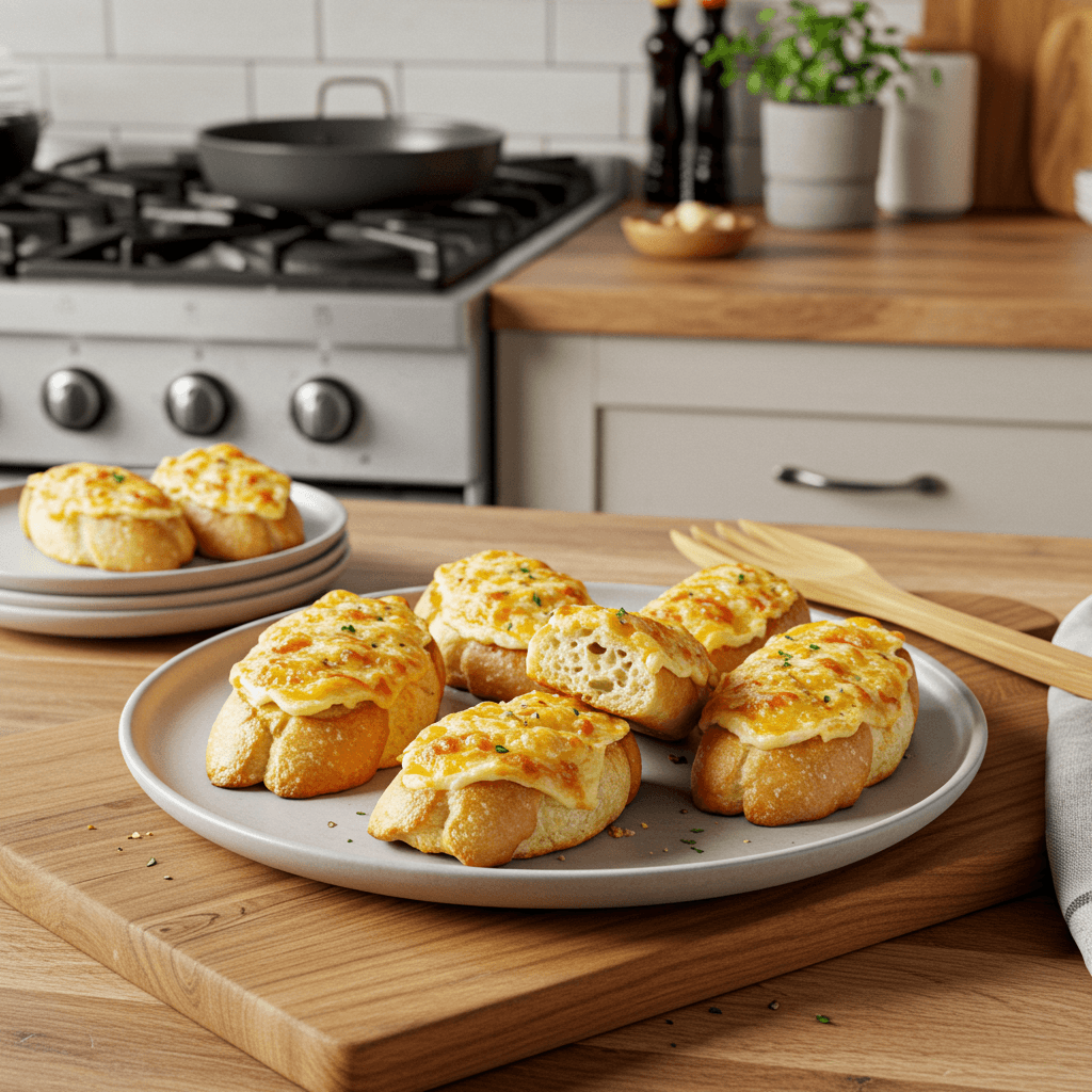 Broiled Cheesy Garlic Baguette Bites