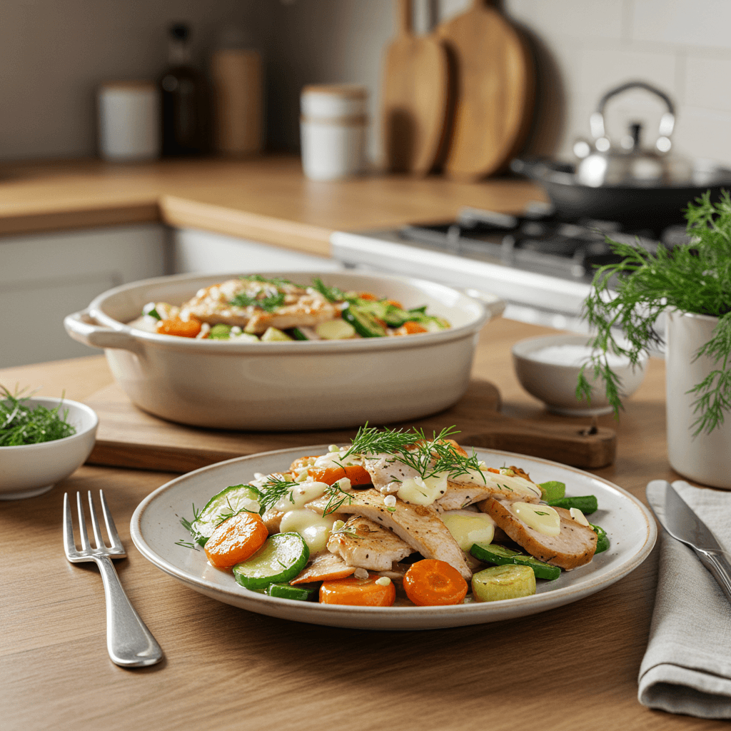 Broiled Turkey and Havarti Delight with Dill-Infused Veggies