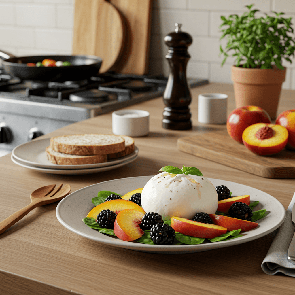 Burrata Salad with Peaches, Blackberries, and Fresh Herbs