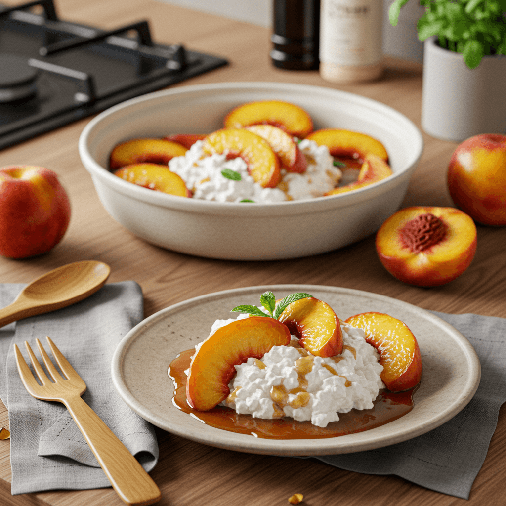Caramelized Peach and Mint Cottage Cheese Delight