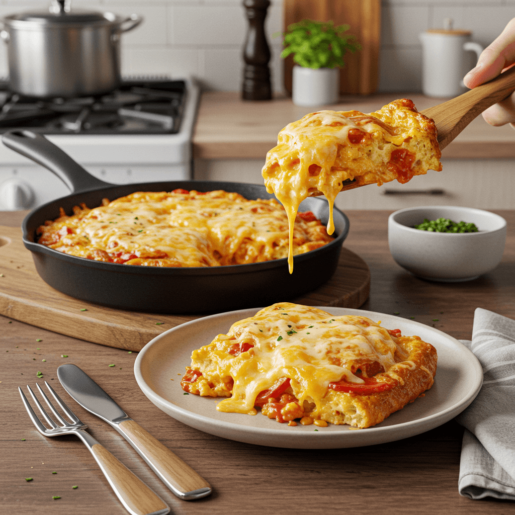 Cheesy Bread and Sauce Skillet Delight