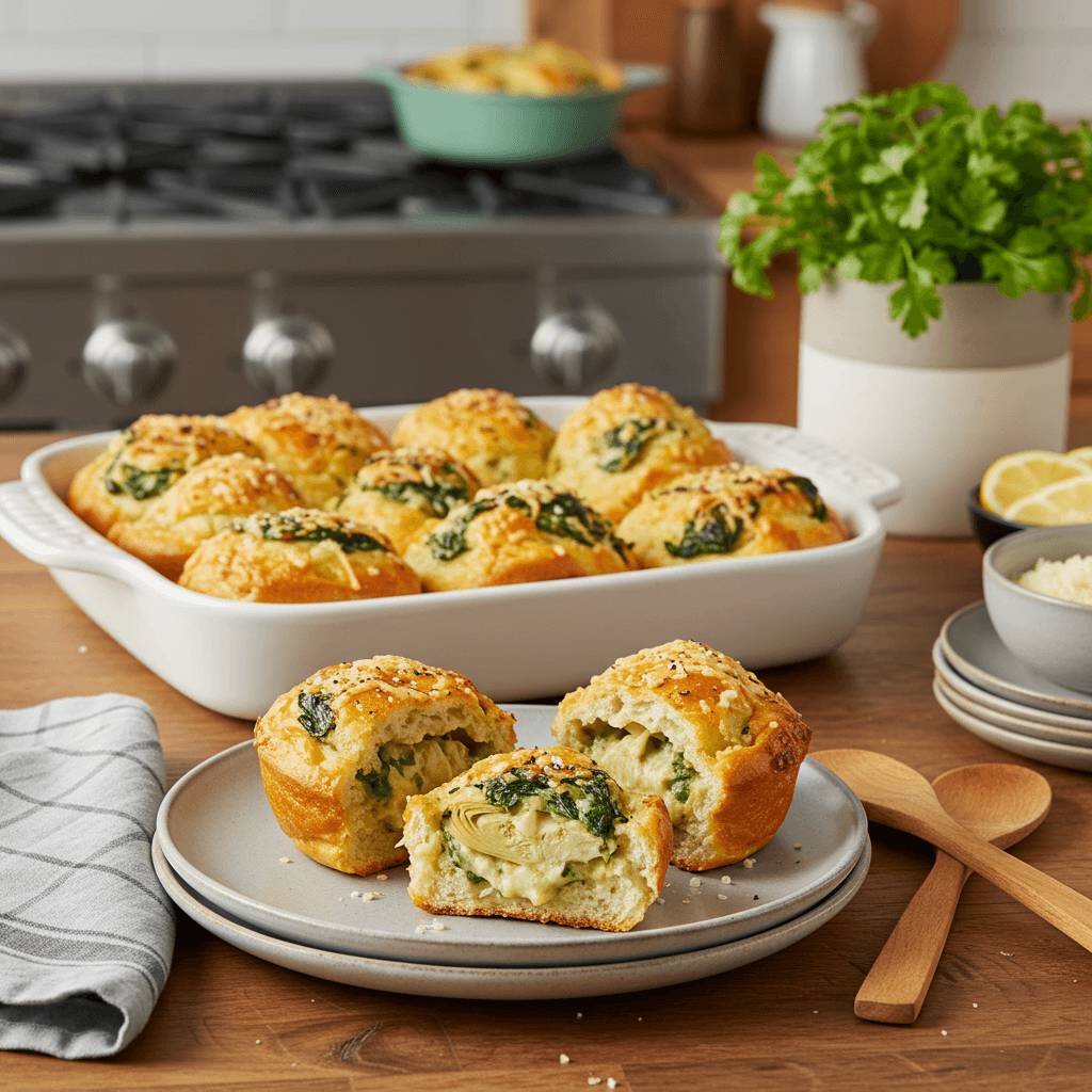 Cheesy Spinach and Artichoke Stuffed Bread Bites
