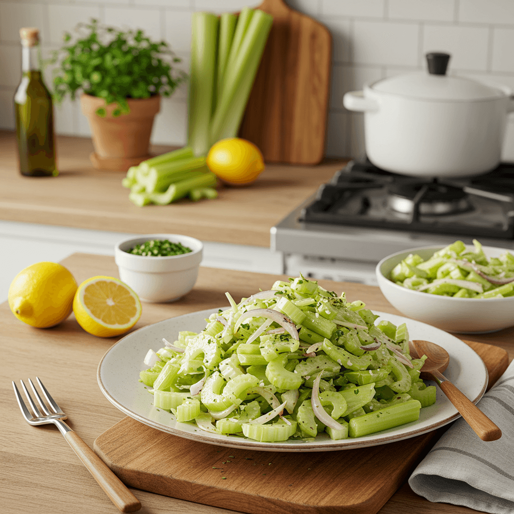 Crisp Celery and Shallot Salad with Lemon-Parmesan Dressing