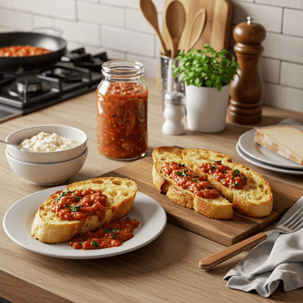 Crispy Italian Bread with Herbed Tomato Sauce
