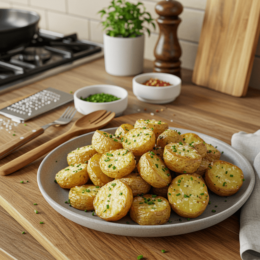 Crispy Parmesan Roasted Potatoes with Chives