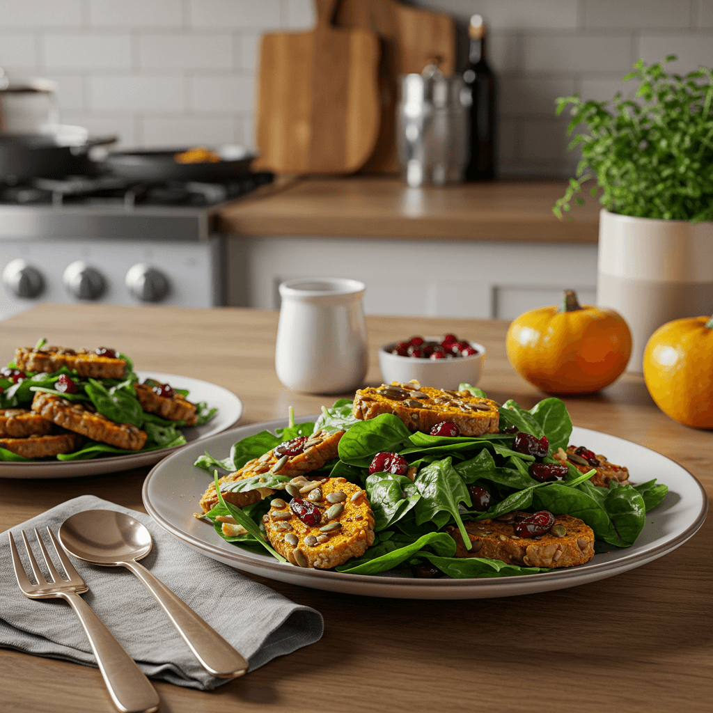 Crunchy Greens with Cranberry Pumpkin Seed Croutons