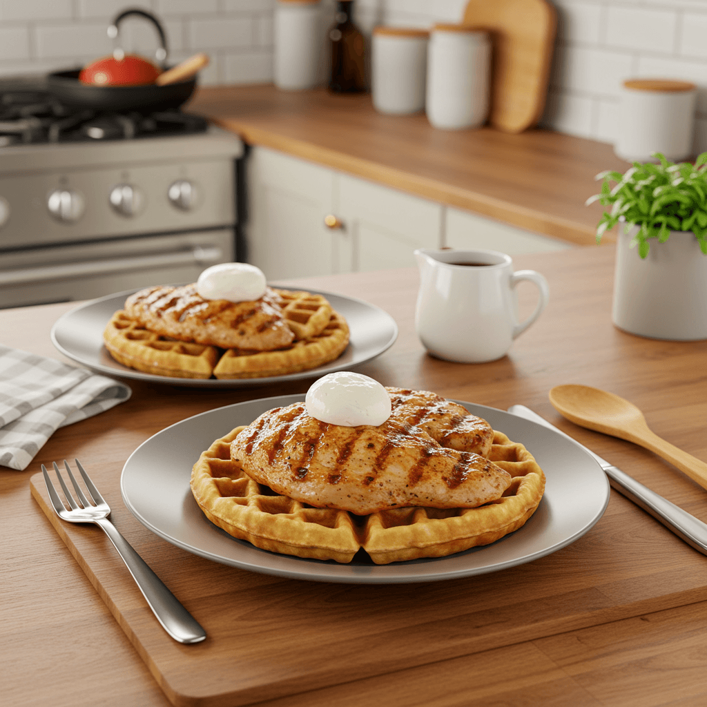 Decadent Breakfast Surprise: Grilled Chicken & Waffle Delight