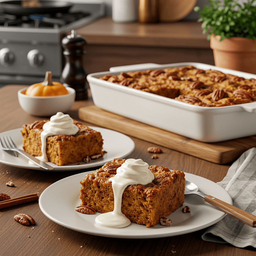 Decadent Pumpkin Pecan Bread Pudding with Spiced Vanilla Cream