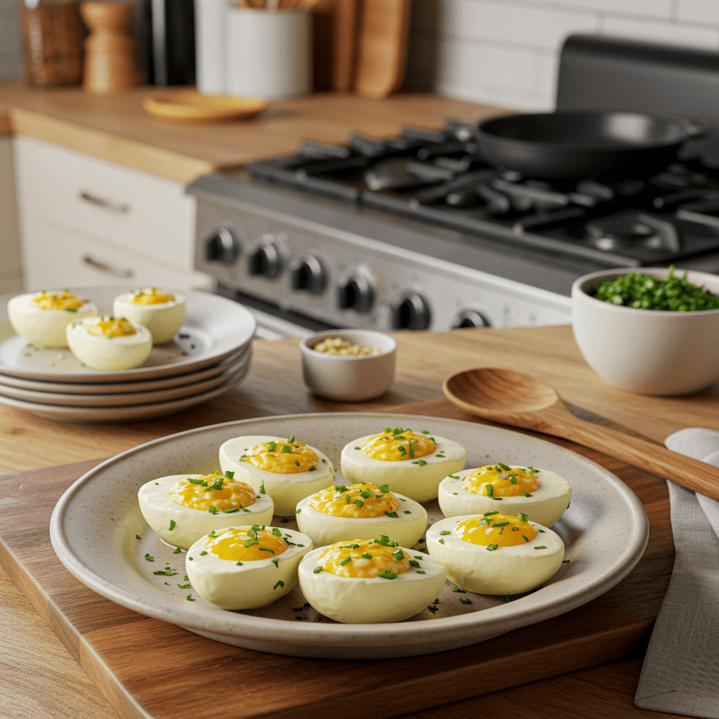 Golden Stove-Top Garlic Butter Deviled Eggs