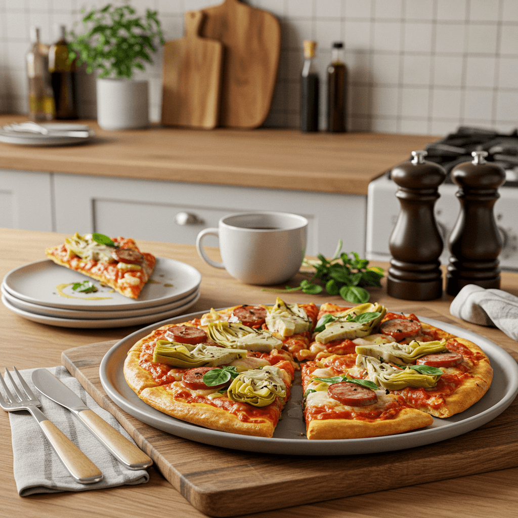 Grilled Gourmet Pizza with Sausage and Artichokes