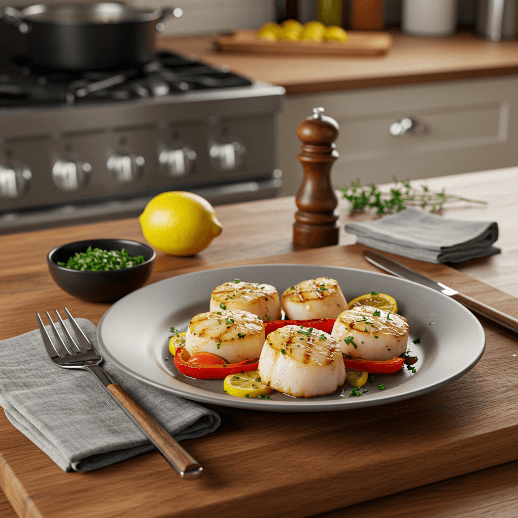 Grilled Lemon Herb Scallops on Charcoal