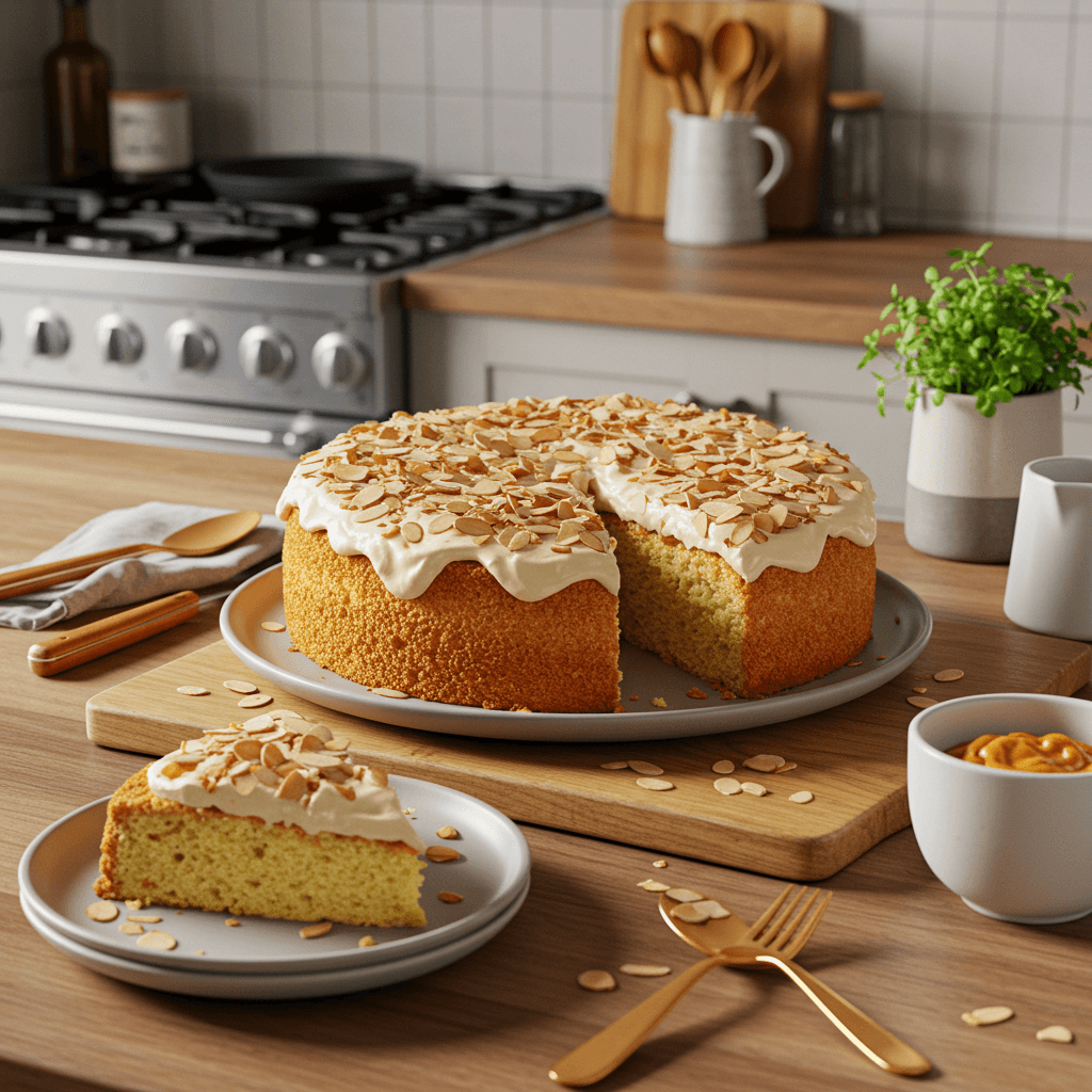 Heavenly Almond Angel Cake with Triple Frosting Delight