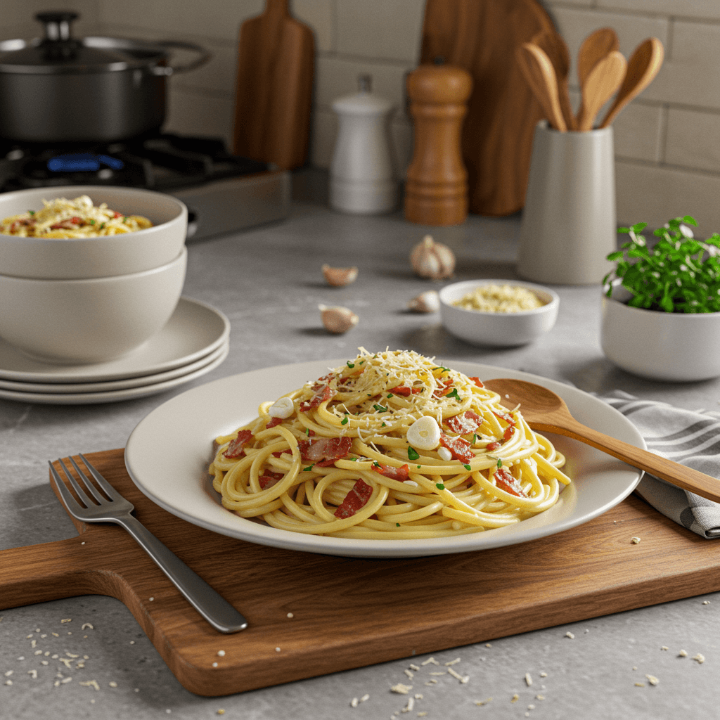 Irresistible Creamy Garlic Bacon Spaghetti