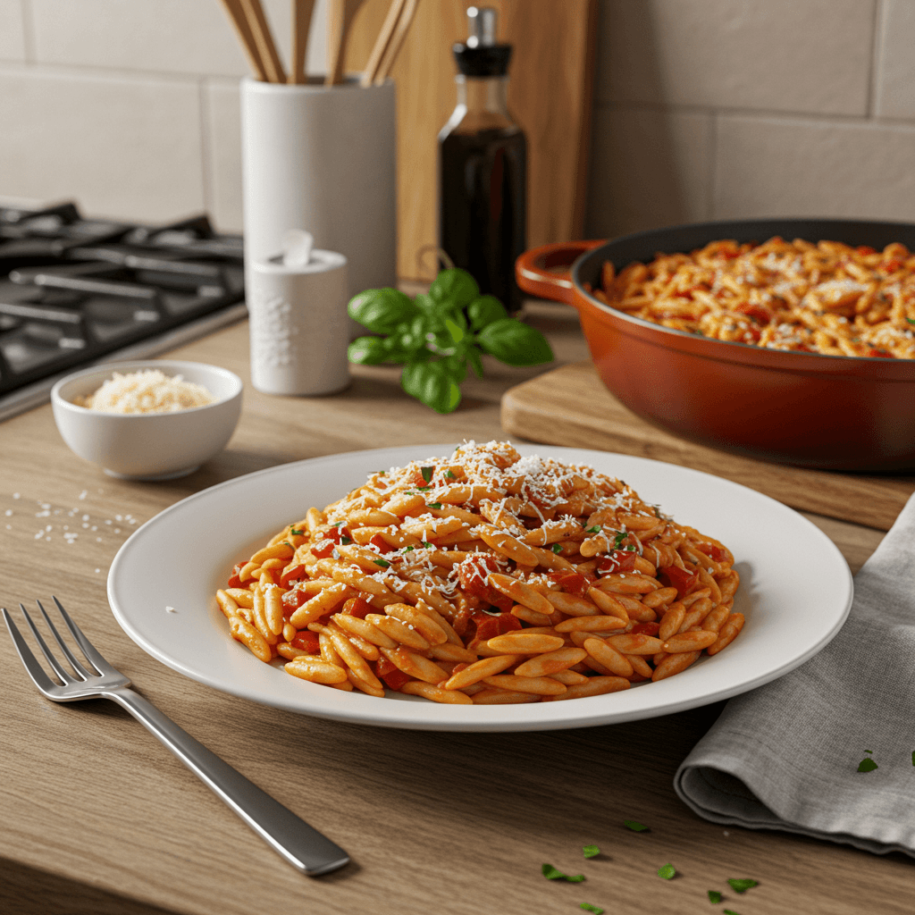 Irresistible Creamy Orzo With Vodka Tomato Sauce